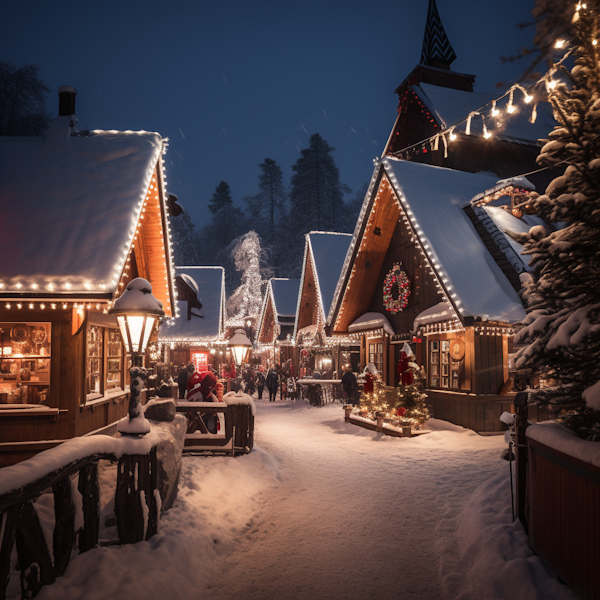 Twilight Snowfall at the Festive Christmas Market