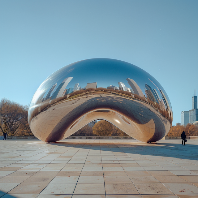 Cloud Gate Sculpture and Lone Visitor