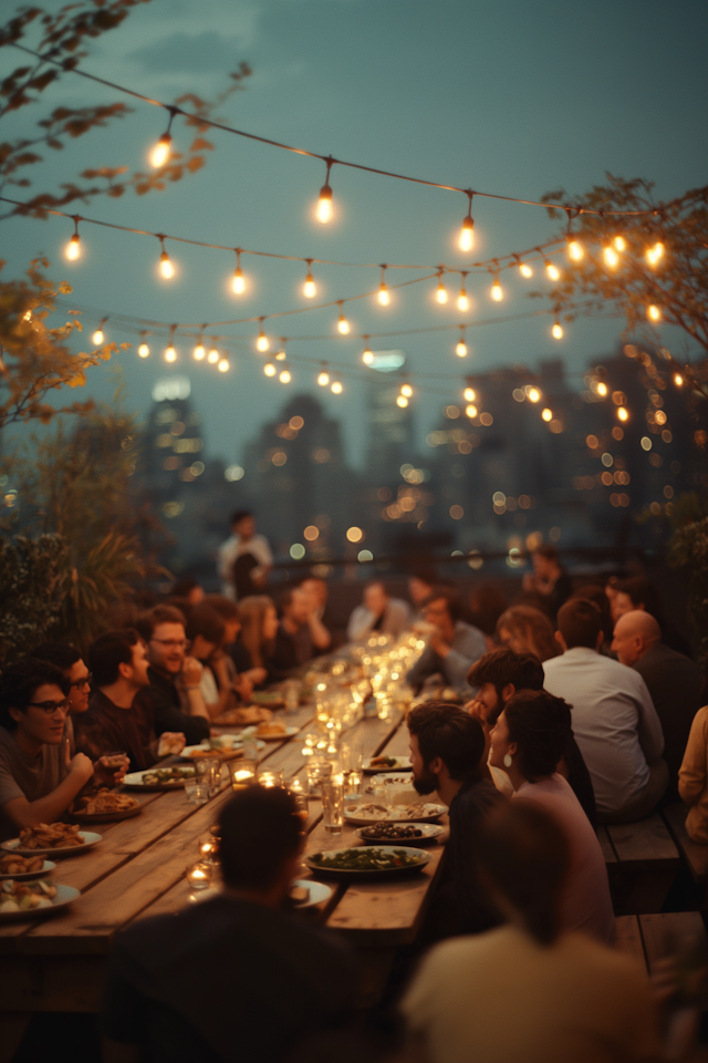 Urban Rooftop Dinner Gathering