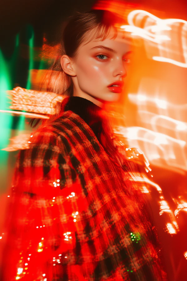 Striking Woman in Checkered Garment