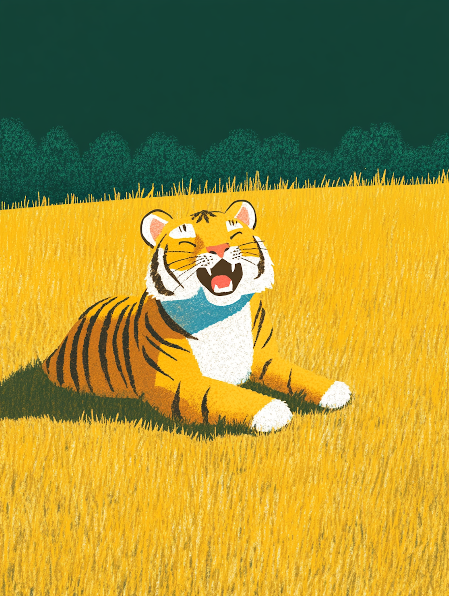 Cartoonish Tiger in Golden Grass