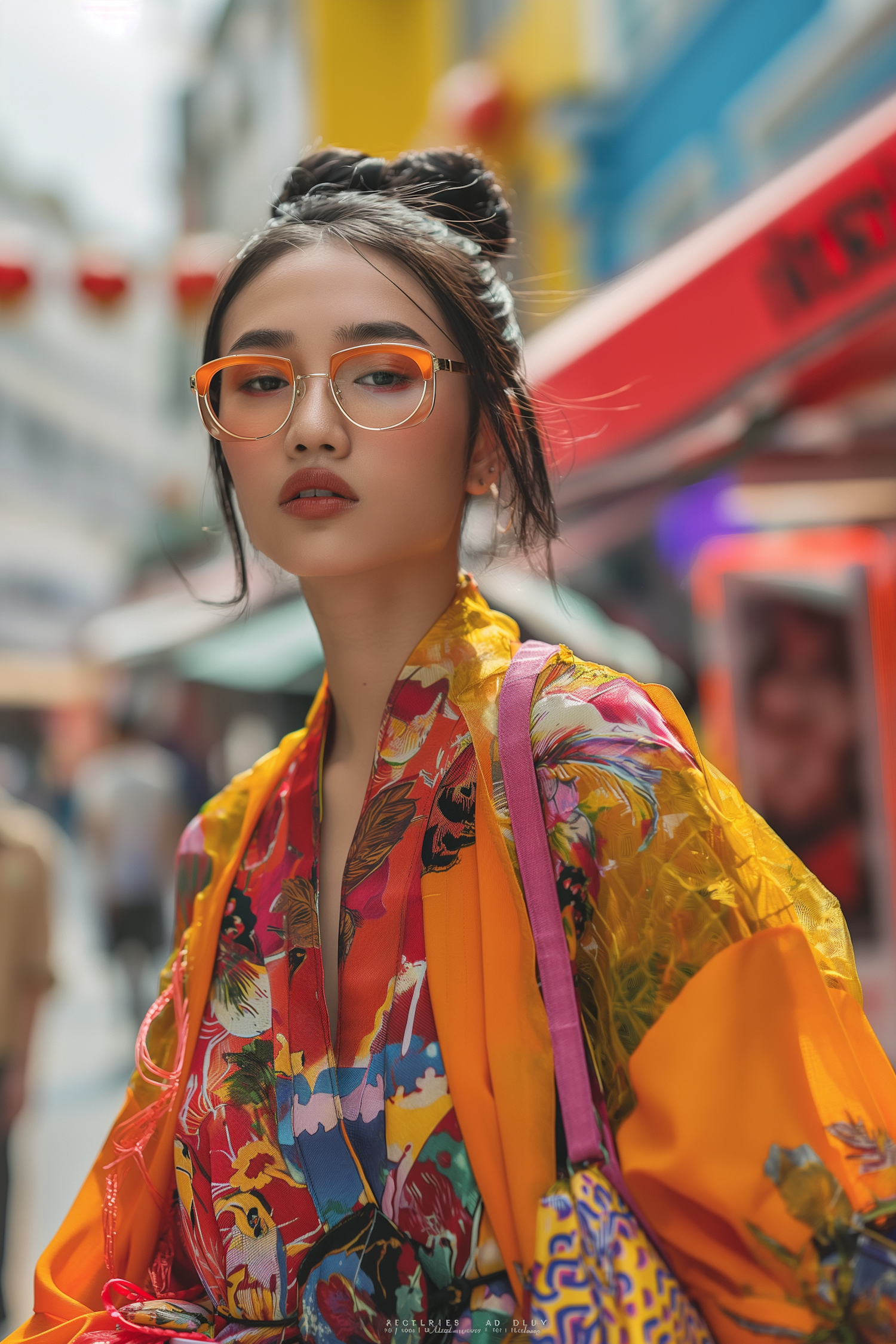 Serene Woman in Vibrant Kimono