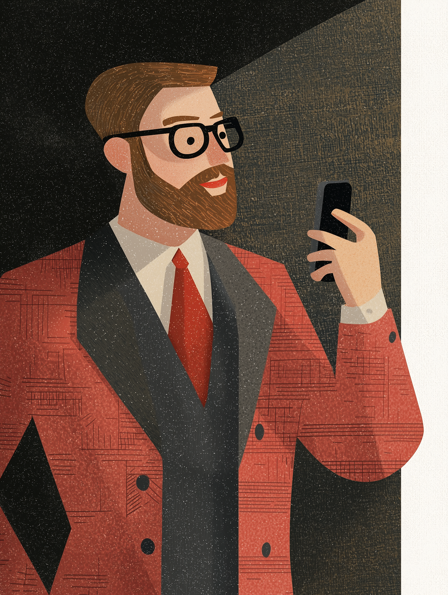 Man with Smartphone in Red Jacket