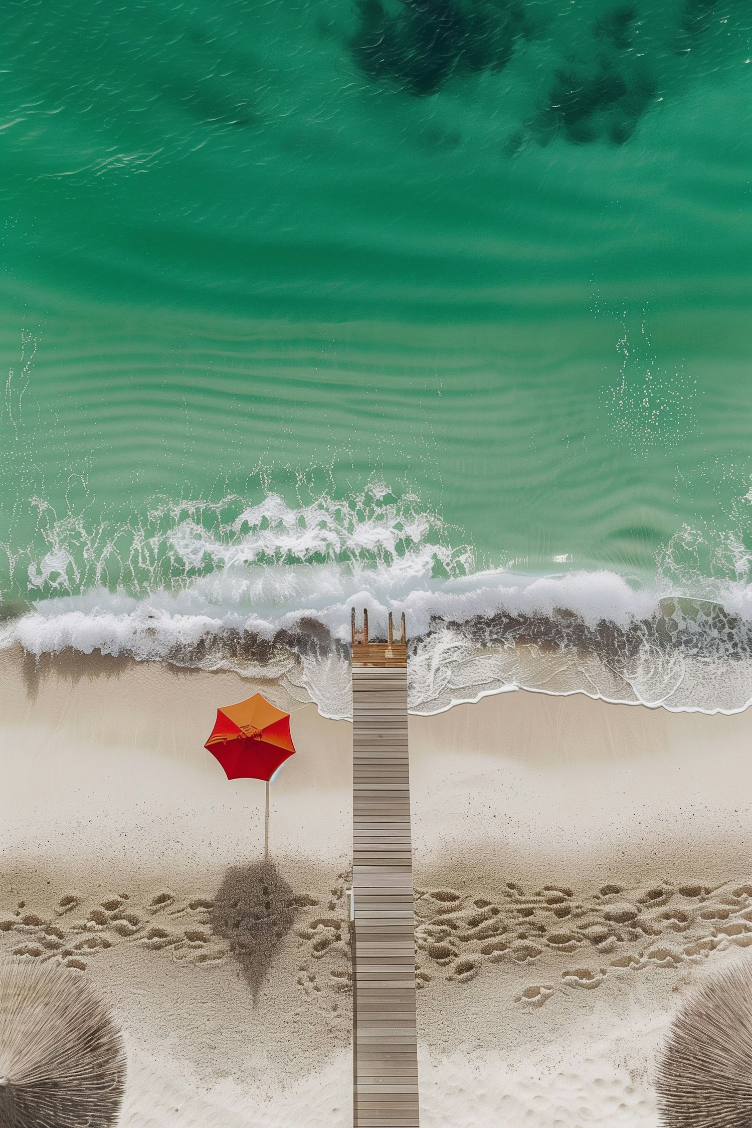 Solitary Red Umbrella on a Pristine Beach