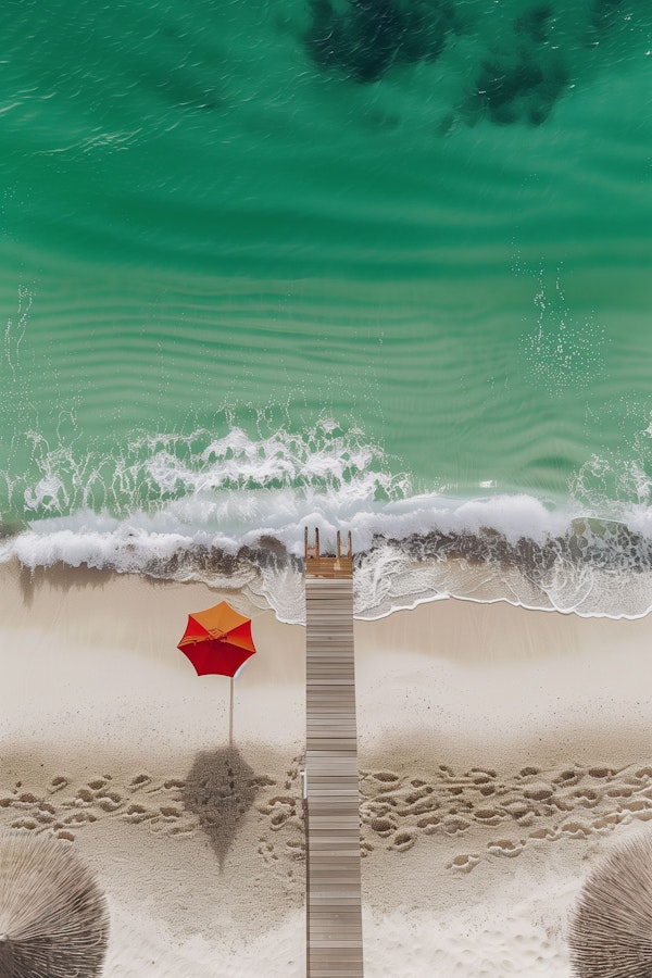 Solitary Red Umbrella on a Pristine Beach