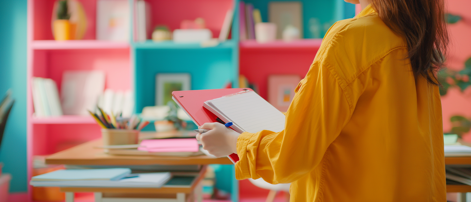 Focused Individual in Colorful Room