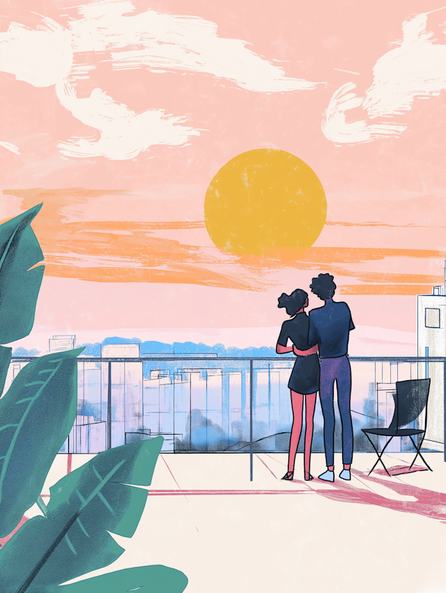 Rooftop Embrace at Sunset