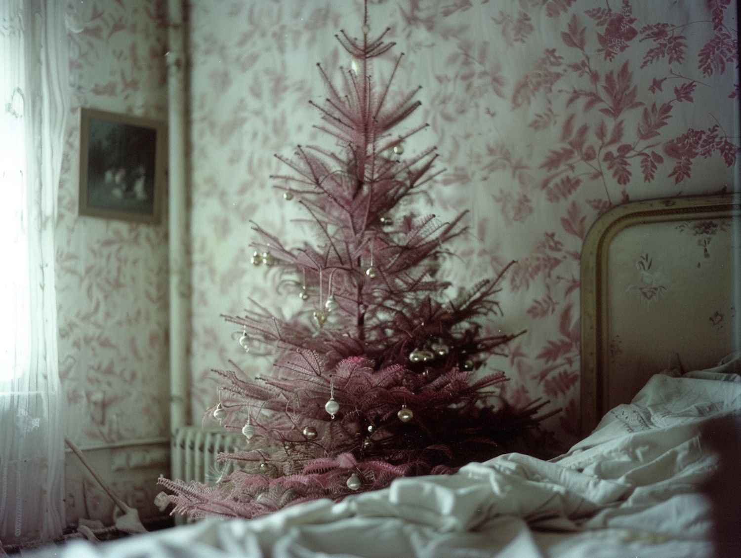 Dimly Lit Christmas Room with Vintage Decor