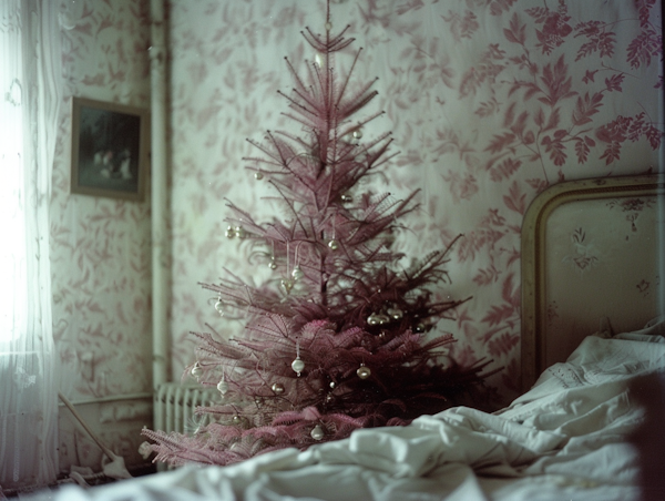 Dimly Lit Christmas Room with Vintage Decor