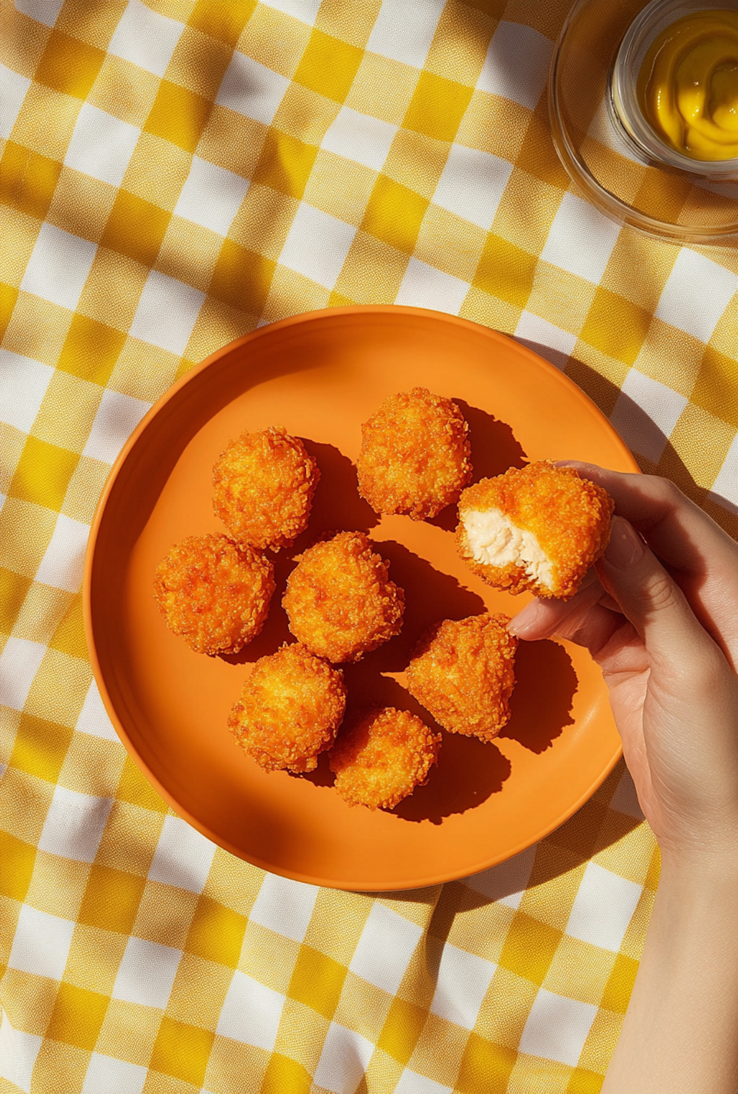 Crispy Fried Snacks on Checkered Tablecloth