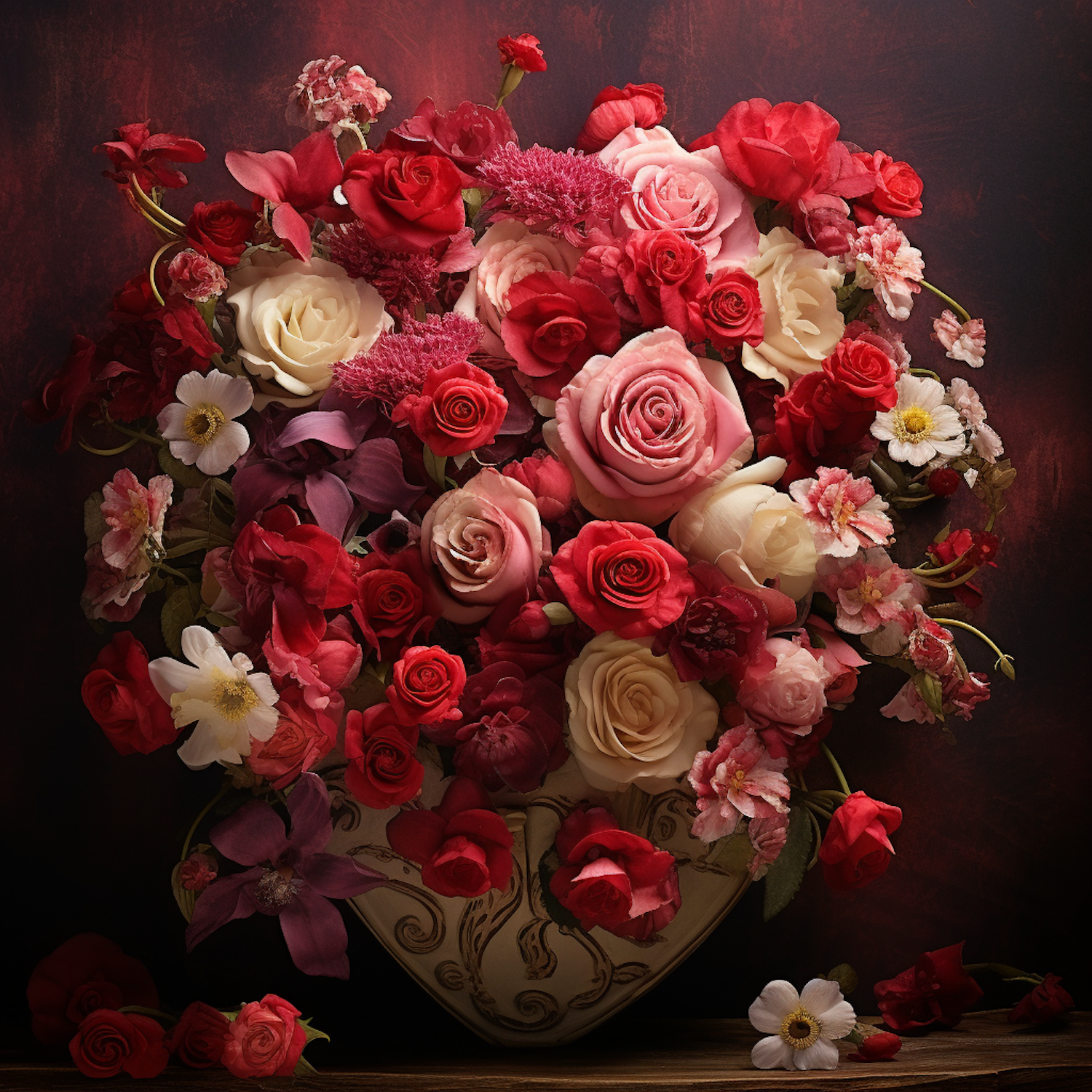 Romantic Opulence: A Bouquet of Red and Pink Roses