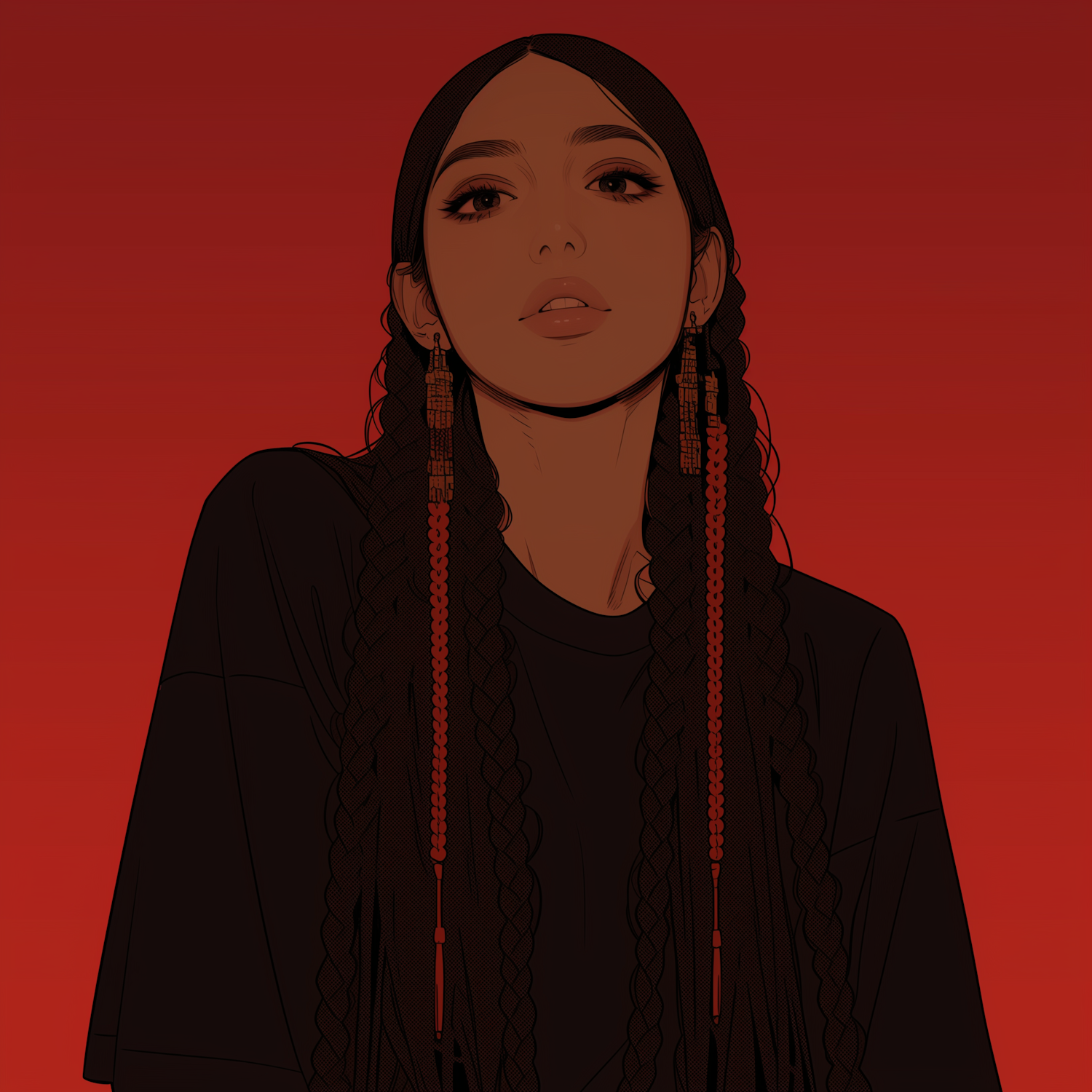 Stylized Portrait of a Woman with Braided Hair