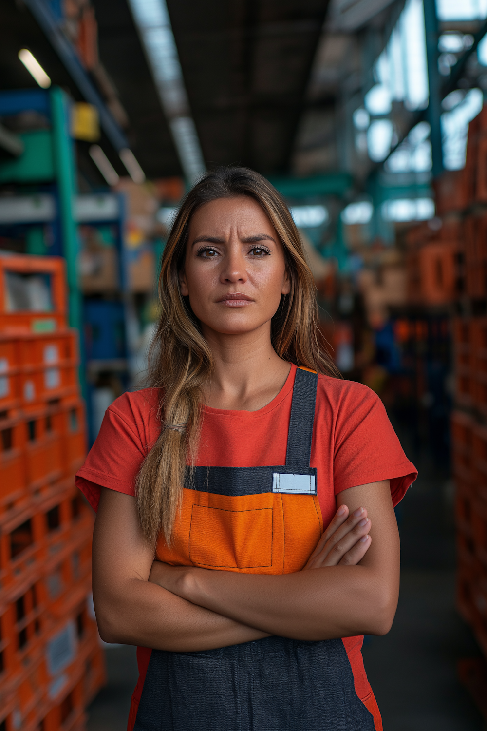 Confident Woman in Warehouse