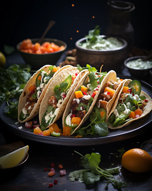 Artful Mexican Cuisine: Gourmet Tacos on a Moody Plate