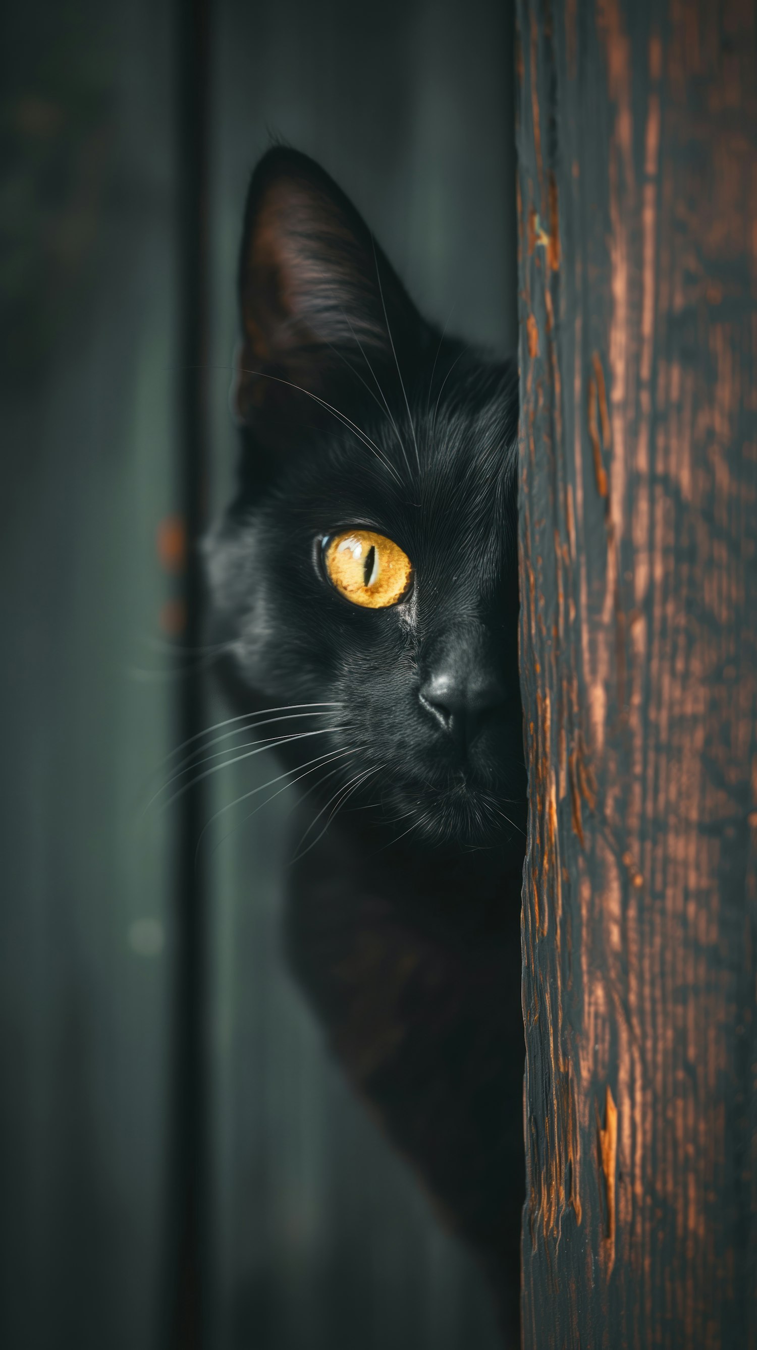 Mysterious Black Cat Peeking