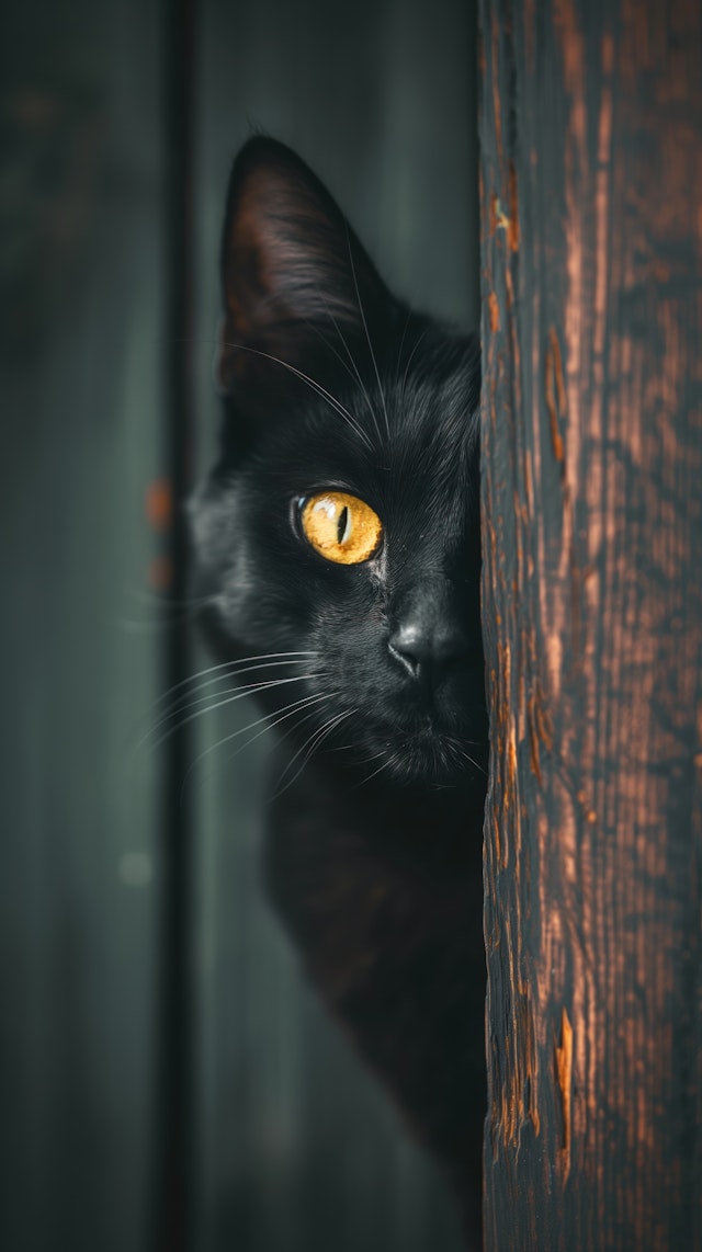 Mysterious Black Cat Peeking