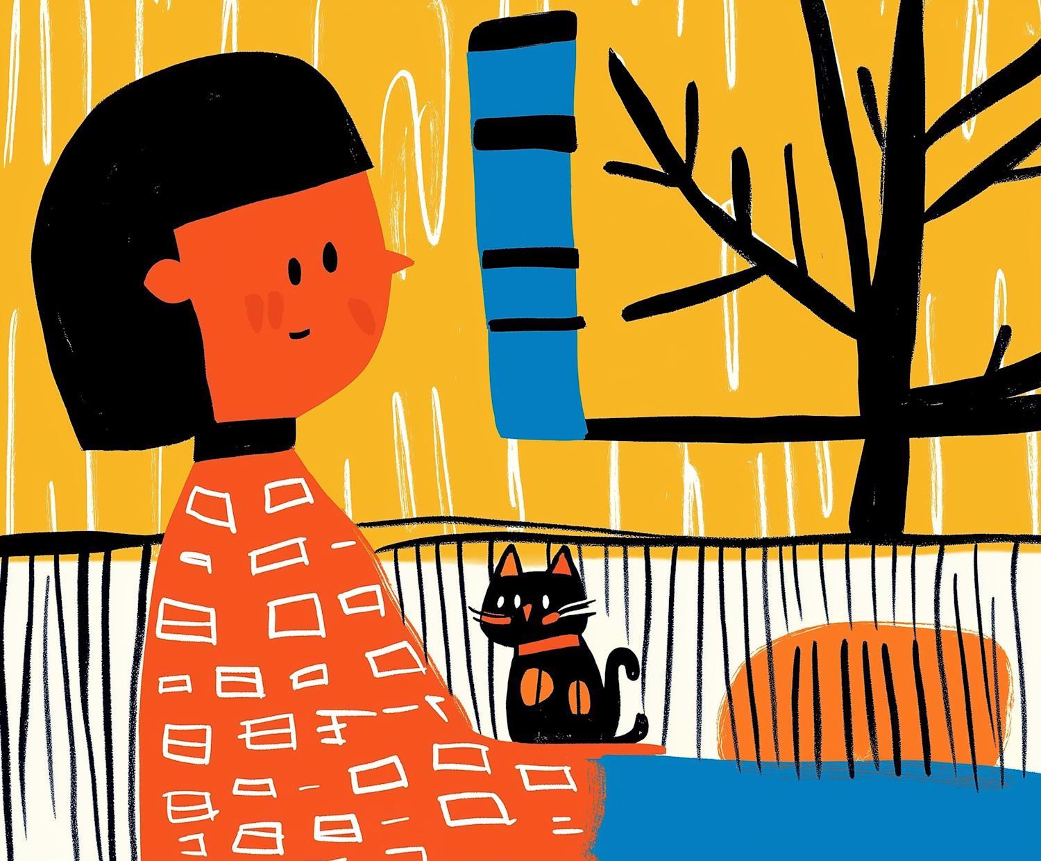 Illustration of Girl with Cat