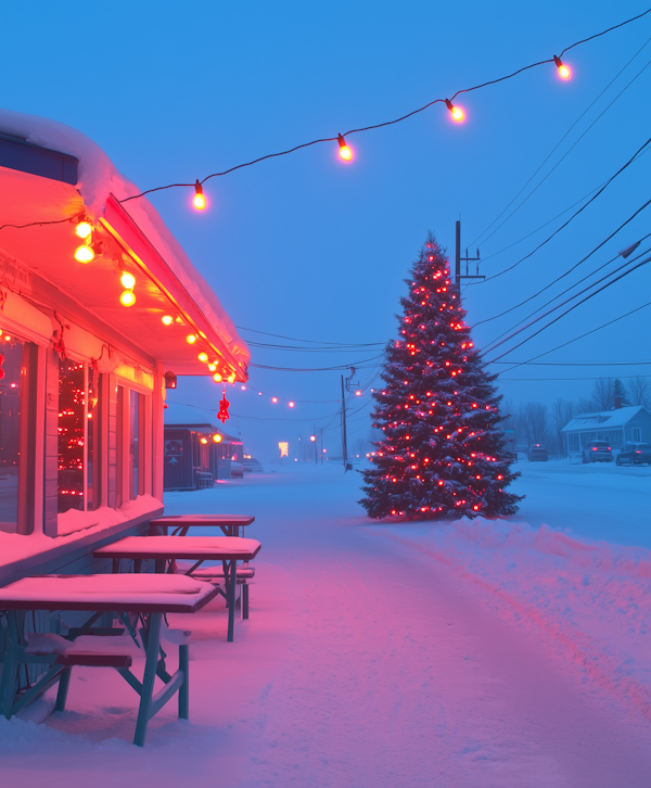 Serene Winter Scene with Christmas Tree