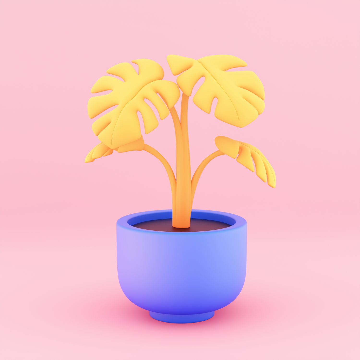 Stylized Yellow Monstera Plant Illustration