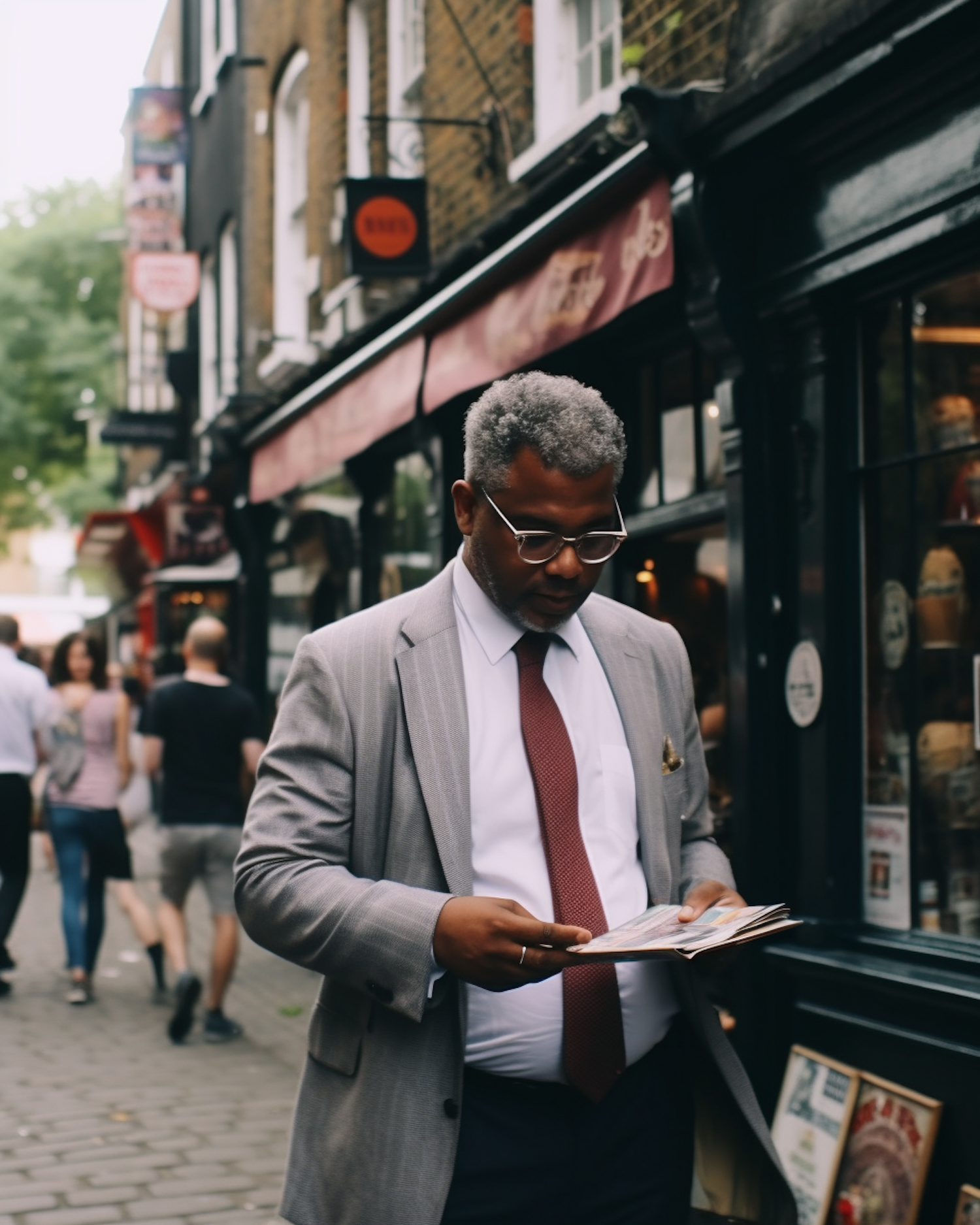 Focused Businessman with Map in Bustling City