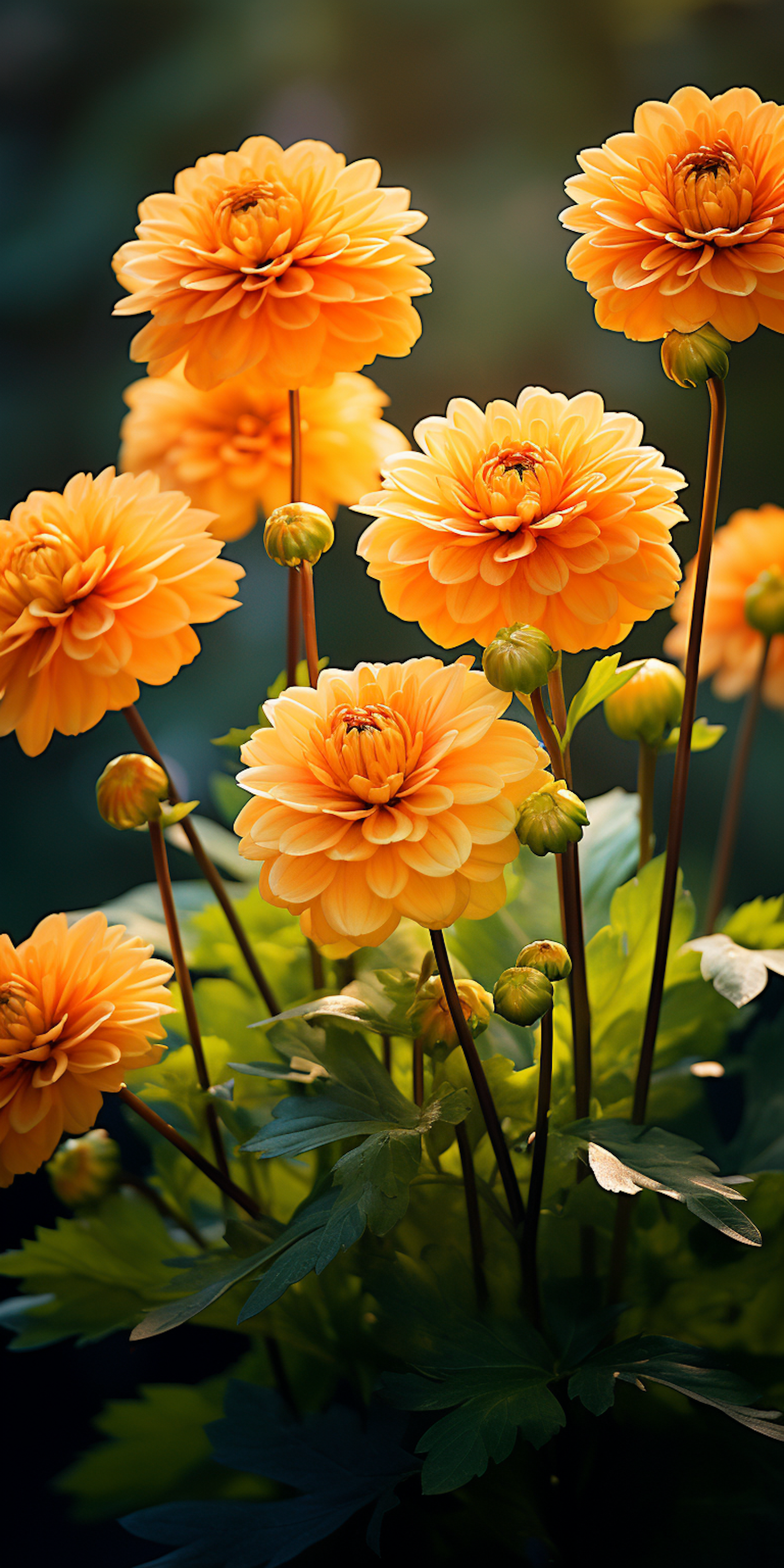 Sun-kissed Orange Dahlias in Bloom