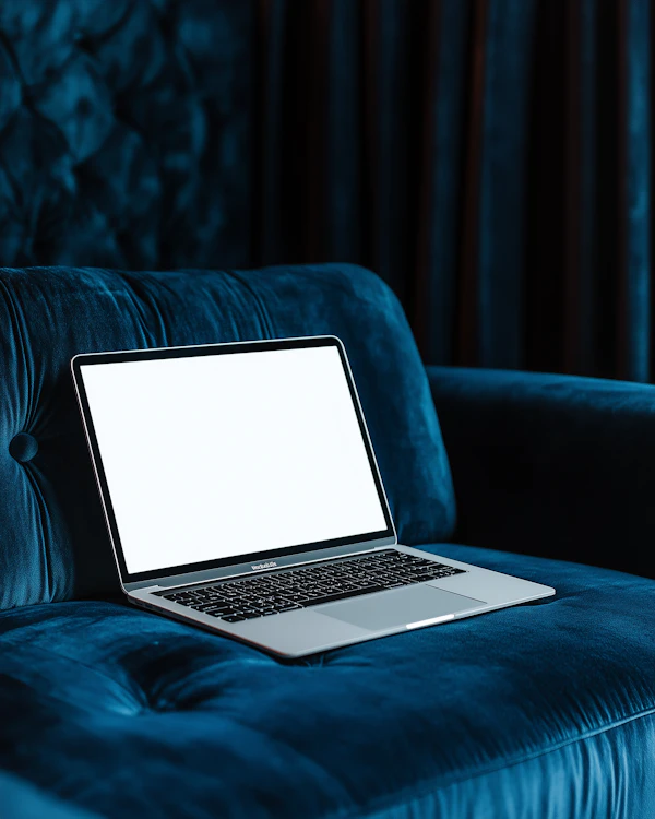 Laptop on Velvet Couch