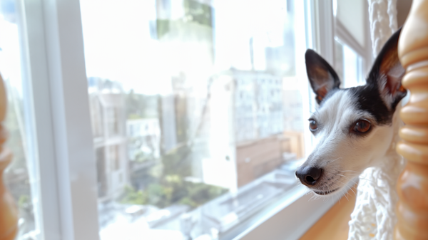 Curious Dog Behind Window