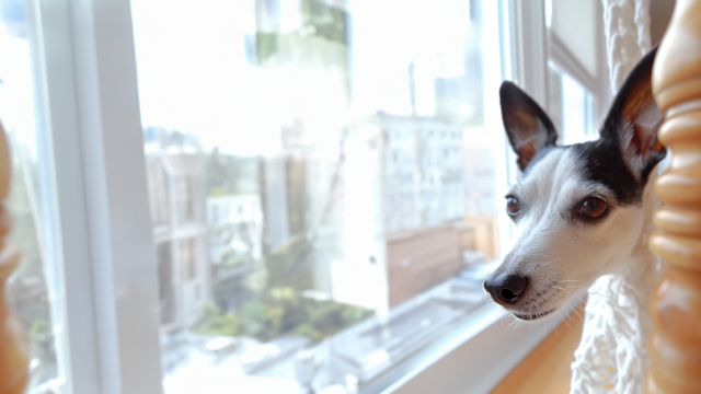 Curious Dog Behind Window