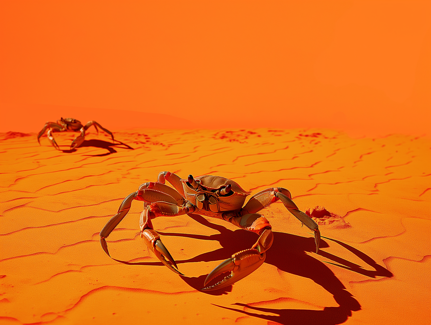 Vivid Golden Crabs on Orange Background