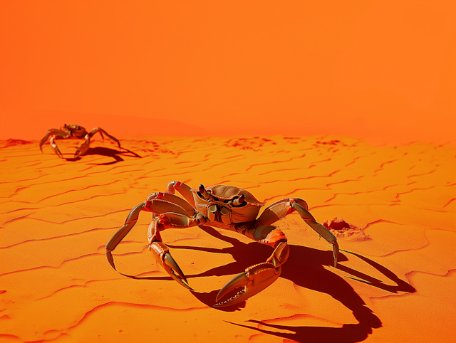 Vivid Golden Crabs on Orange Background