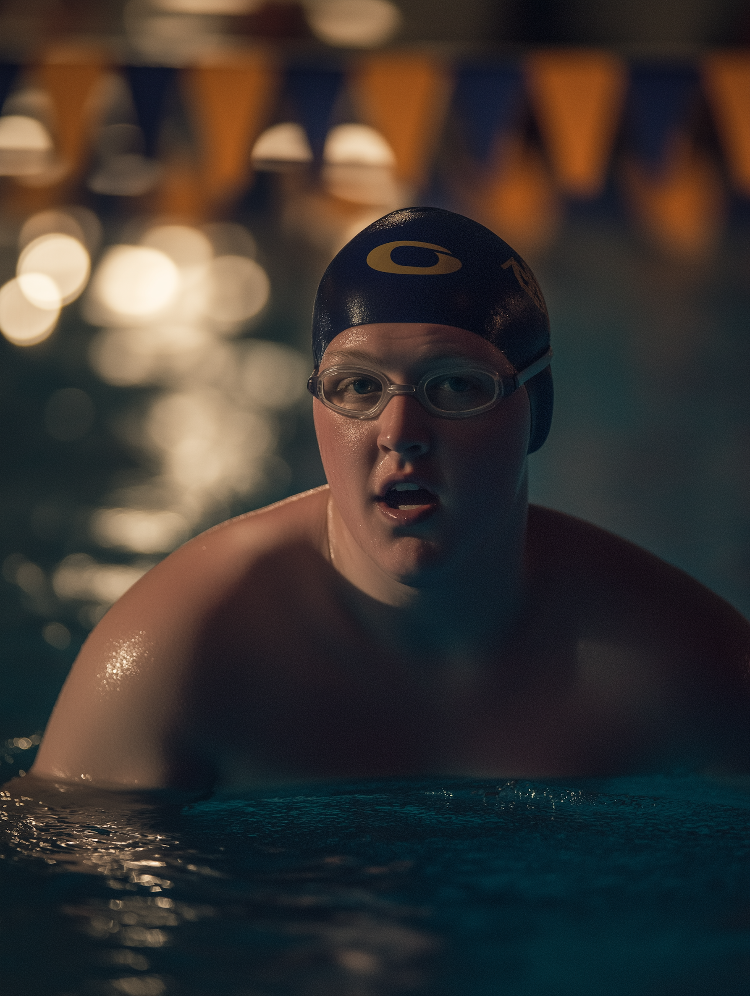 Focused Swimmer in Pool