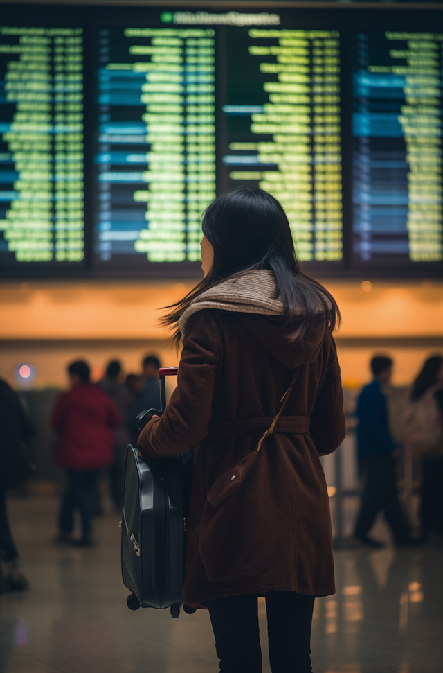 Solitary Traveler at Departure Board