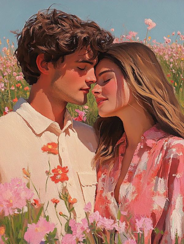 Tender Moment in Flower Field