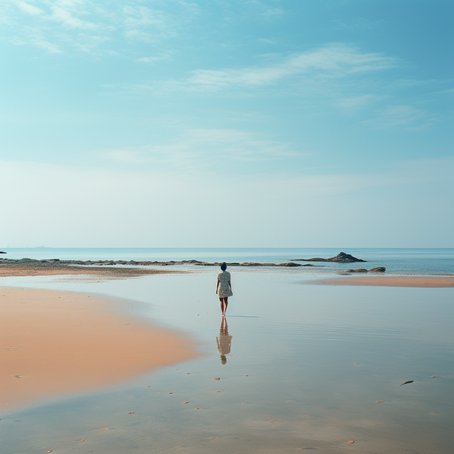 Solitary Contemplation at Twilight Beach