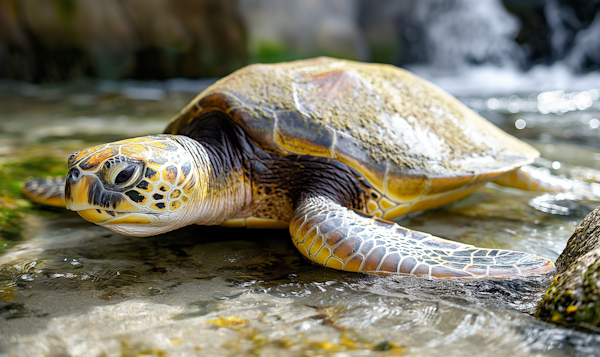 Pensive Sea Turtle on Rocks