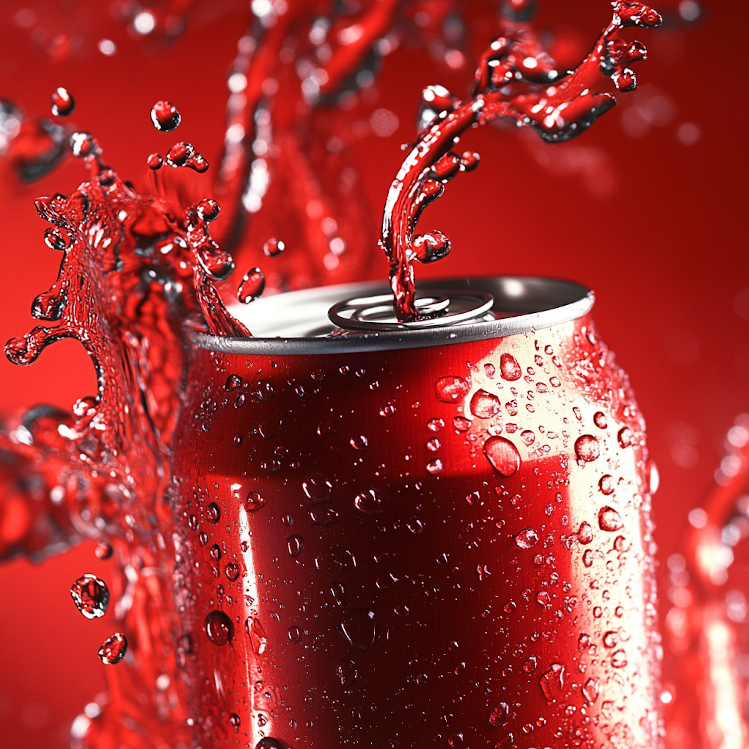 Dramatic Red Soda Can Liquid Splash