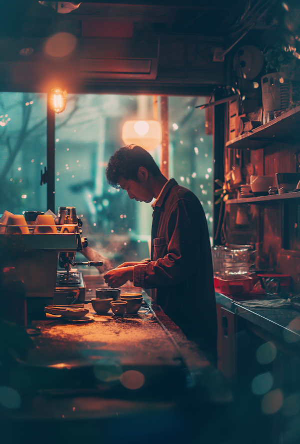 Artisan Barista in Ambient Coffee Shop