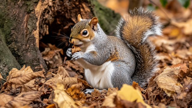 Squirrel in Autumn Leaves