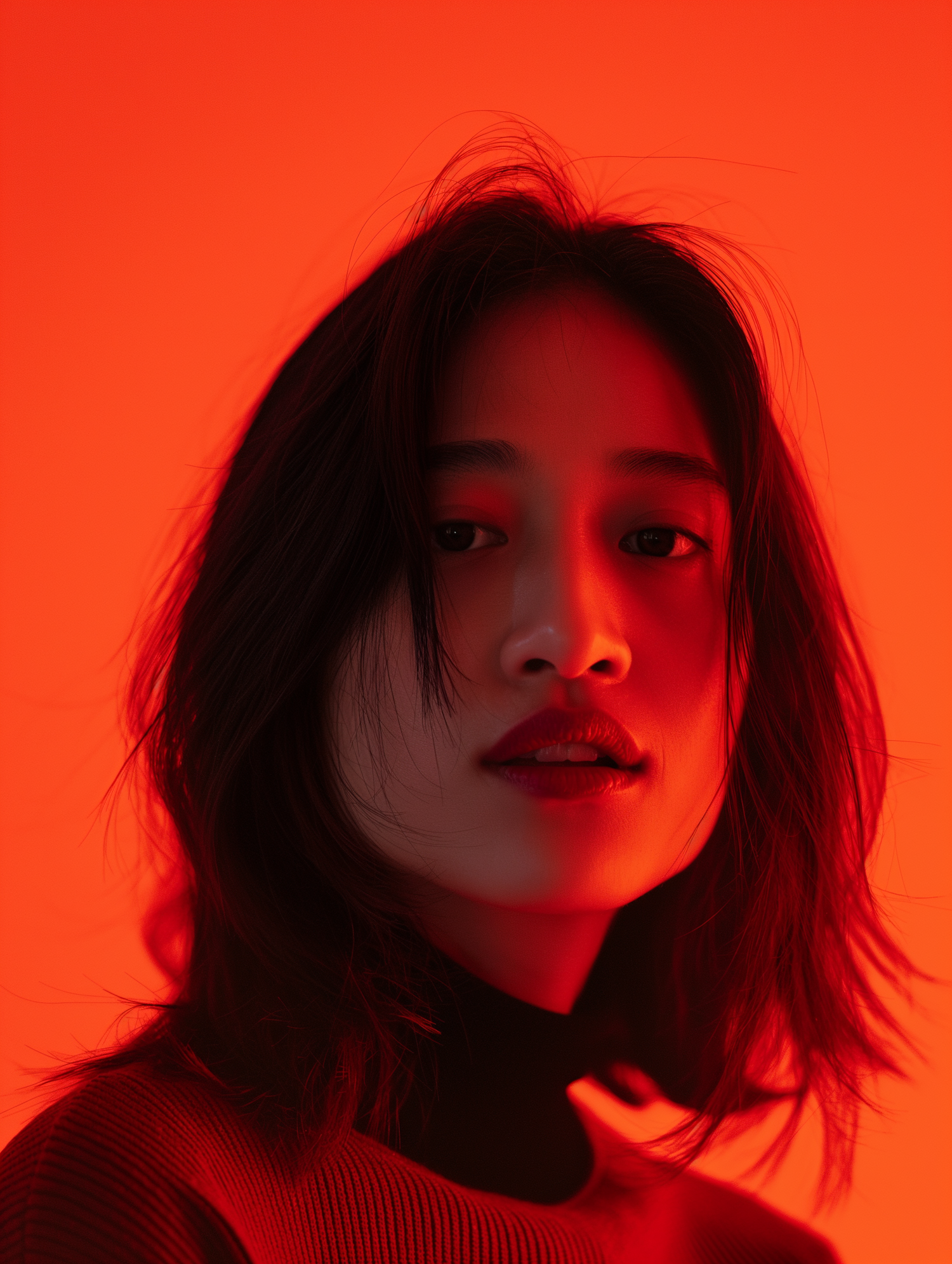 Red Light Portrait of East Asian Individual