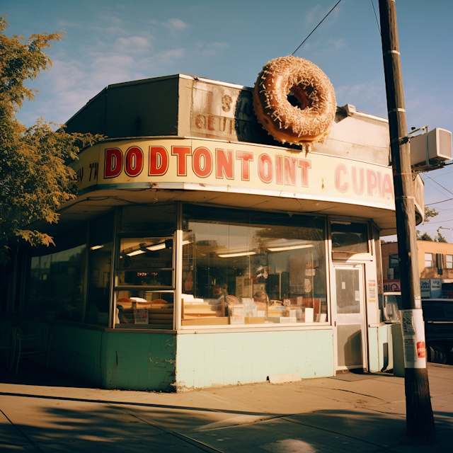 Vintage Sunlit Dotont Donut Corner