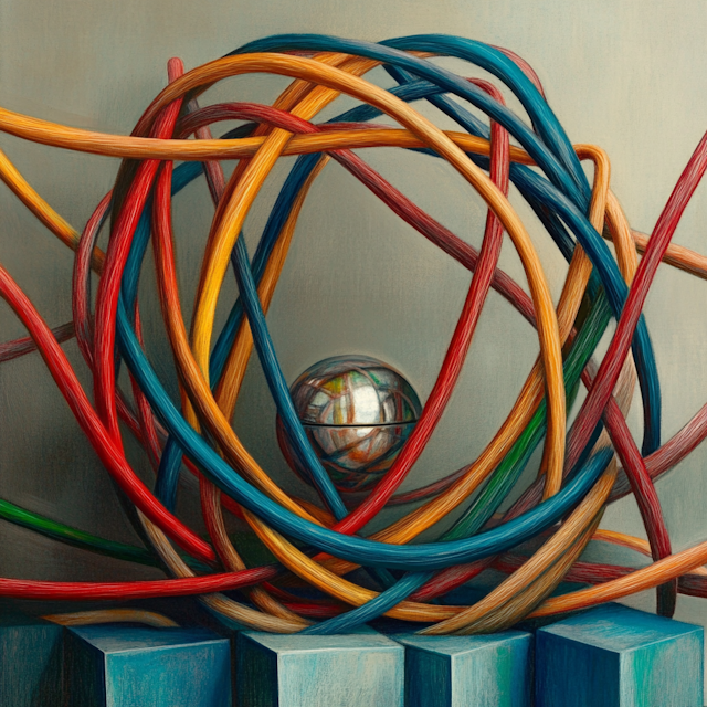 Colorful Cable Arrangement with Reflective Sphere