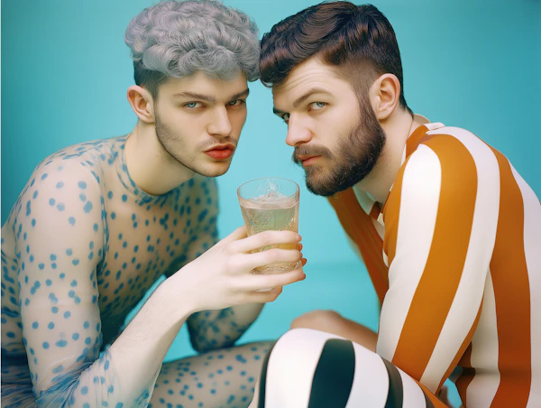 Two Men Against Turquoise Background