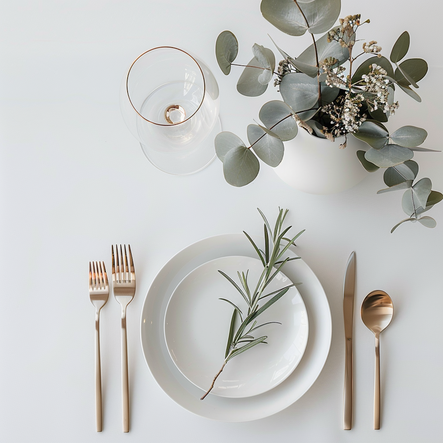 Minimalist Table Setting with Eucalyptus