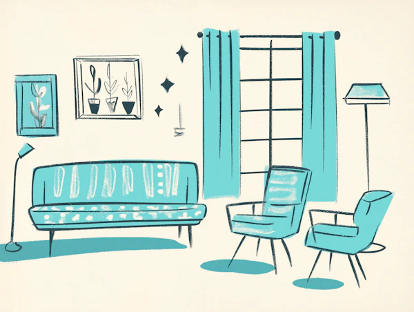 Mid-Century Modern Living Room Illustration
