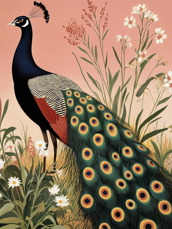 Majestic Peacock in Floral Setting