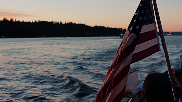 Serene Evening Boat Ride with American Flag