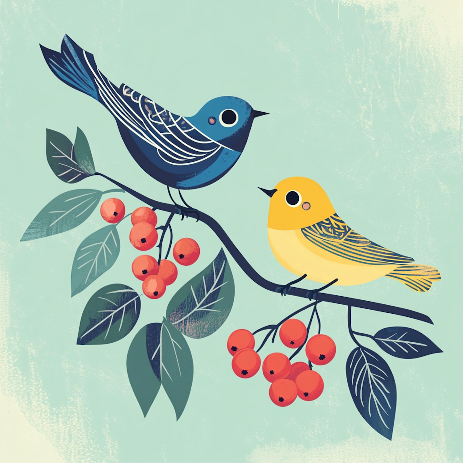 Stylized Birds on a Branch