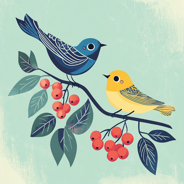 Stylized Birds on a Branch