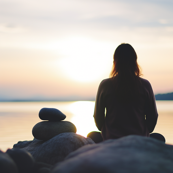 Serenity at Sunset: Contemplation by the Lake