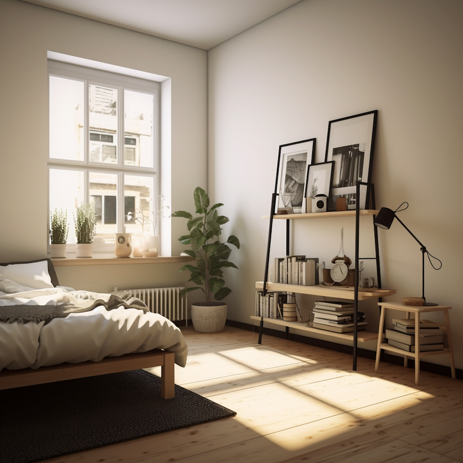 Serene Sunlit Bedroom with Minimalistic Elegance